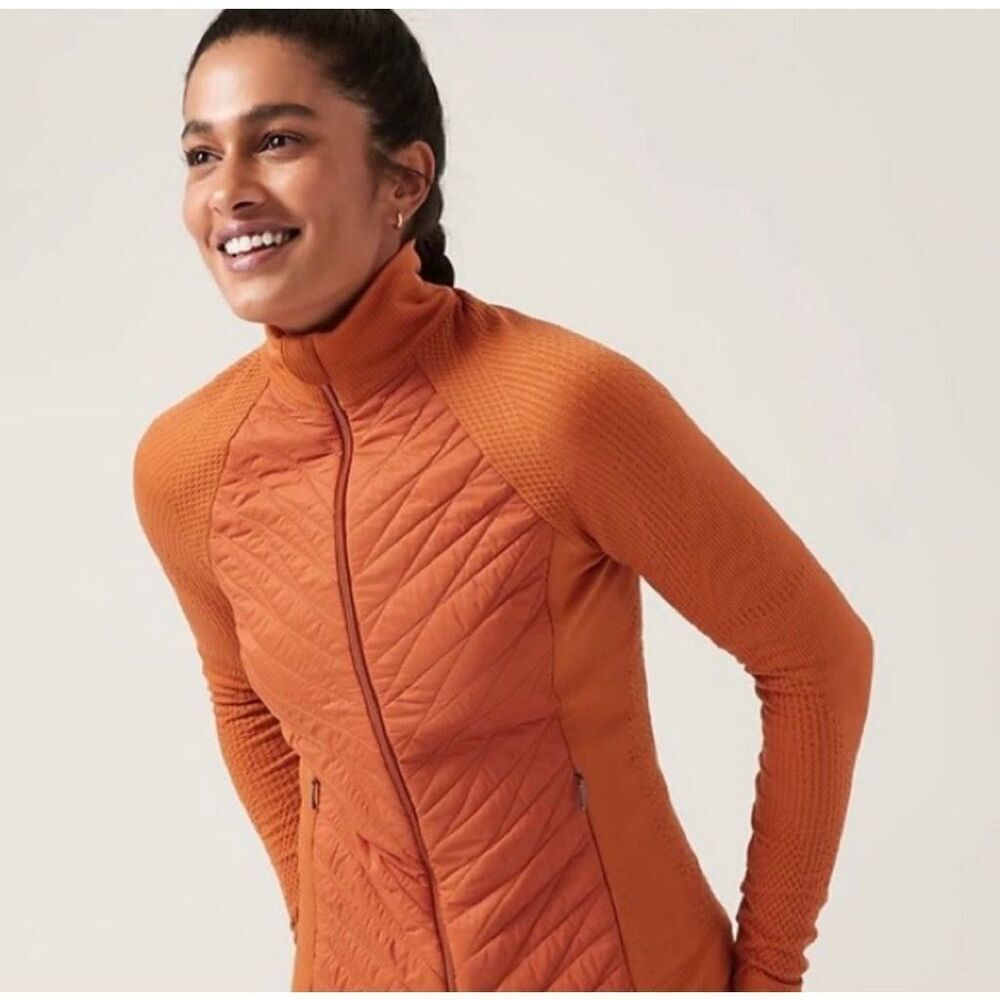 Athleta Copper Orange Flurry Fleece Insulated Primaloft Jacket 2.0 size Large